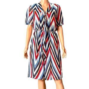 DOWNEAST Multicolored Striped Chevron Print Button Down Dress MEDIUM